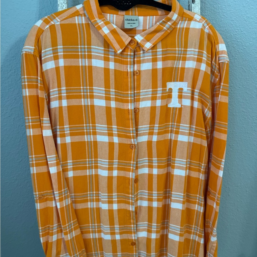 Orange Plaid Flannel Button-Up Tennessee Shirt